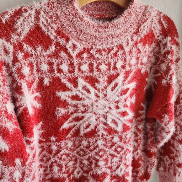 Fair Isle Nordic Style Sweater Cozy Christmas Snowflake Red White Women's Medium - Picture 3 of 6
